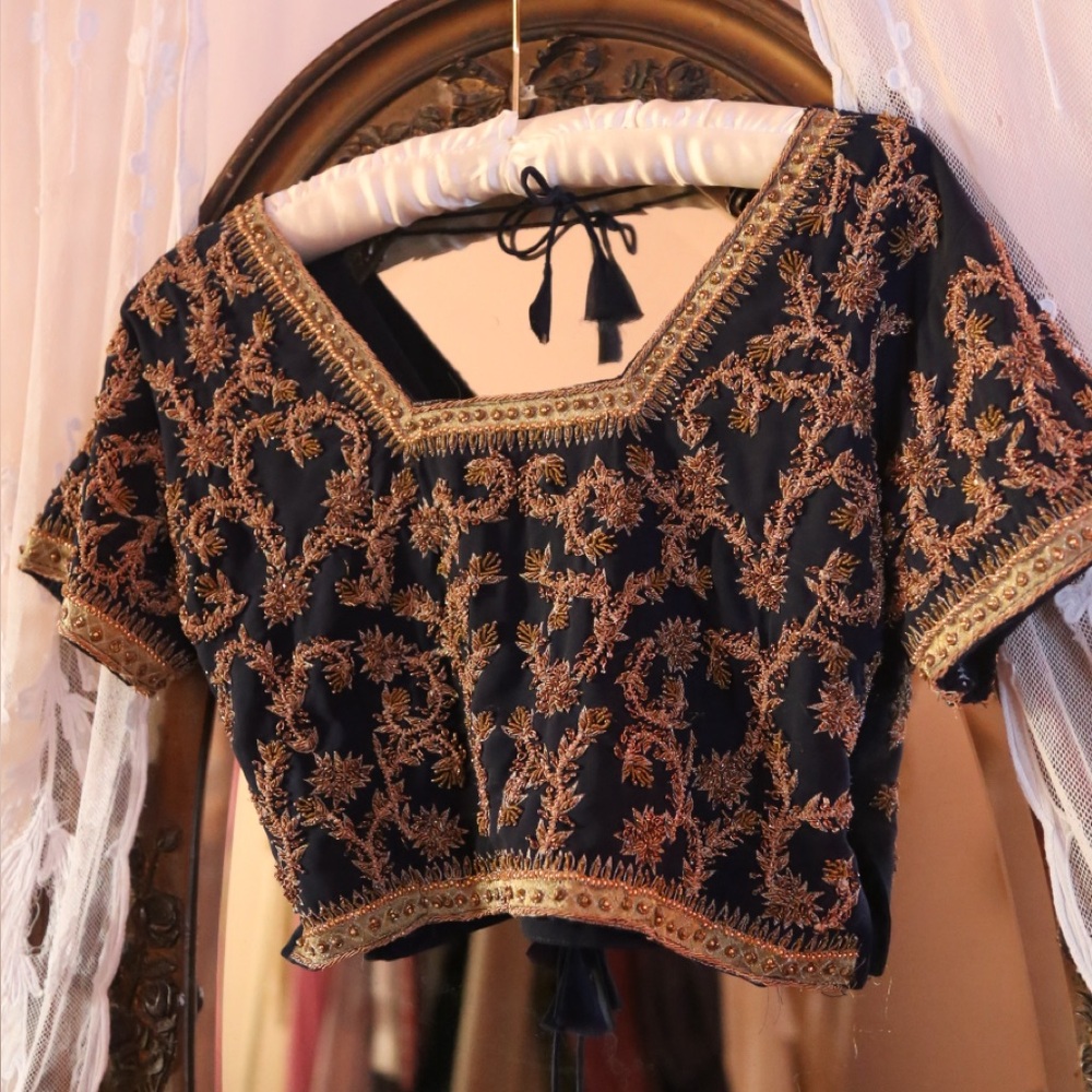 Navy and Gold Beaded Embroidered Indian Style Top